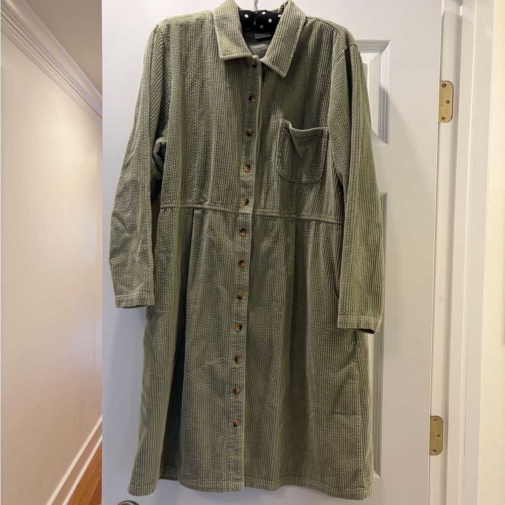 L.L. Bean Olive Corduroy Duster
